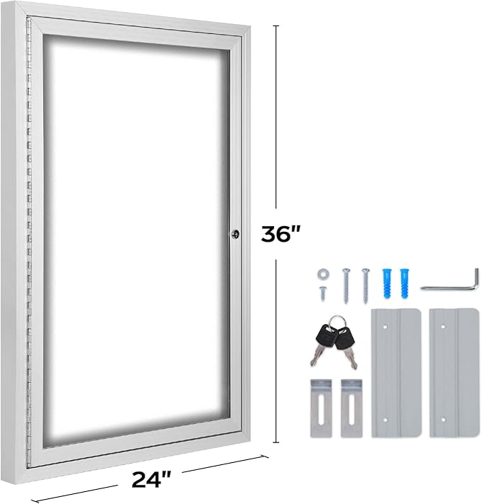 INNOVART Enclosed Bulletin Board 36”x24”, Lockable Dry Erase Noticeboard with Aluminum Frame, Outdoor Enclosed Whiteboard Weatherproof, Wall Display Case with Swing-Open Door Information Cabinet