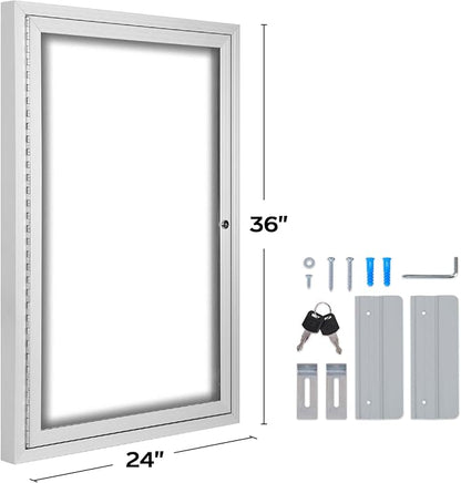 INNOVART Enclosed Bulletin Board 36”x24”, Lockable Dry Erase Noticeboard with Aluminum Frame, Outdoor Enclosed Whiteboard Weatherproof, Wall Display Case with Swing-Open Door Information Cabinet