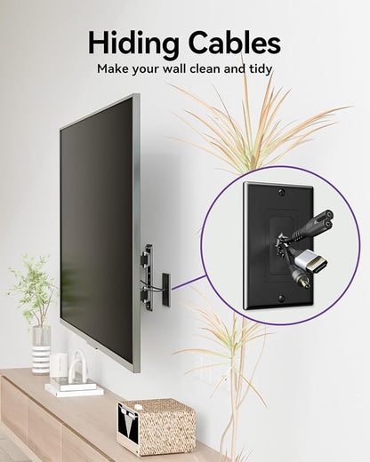 VCELINK Wall Plate Cable Pass Through, Single Gang Decorator Wall Plate Cover, Flexible Rubber Wall Grommets Insert for Low Voltage Cables, Wall Mount TV, Home Theater System, Black-4 Pack