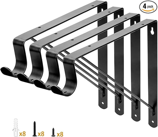 Yarssihha 4 Pack Closet Rod Bracket, 12 x 10.4 Inch Wall Mounted Closet Shelf Bracket, Black Closet Rod Support Bracket with Screws