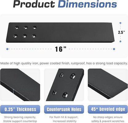 Countertop Support Brackets Heavy Duty 4 Pack 1/4" Thick 16 Inch Flat Hidden Knee Wall Countertop Bracket for Granite Quartz Wood Concret Countertops Screws Included