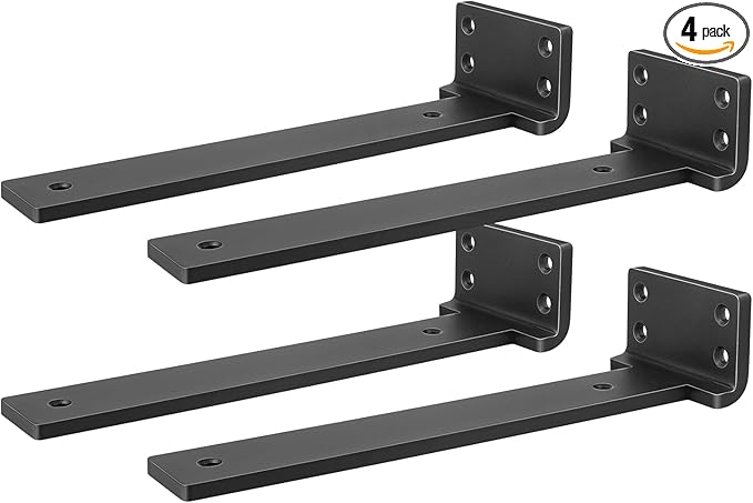 Heavy Duty Shelf Brackets, Floating Shelf Bracket 8 inch 4 Pack L Brackets for Shelves Black Metal Support Bracket for DIY Decorative with Screws