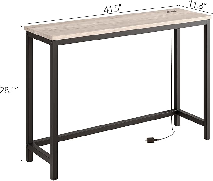 BOFENG Narrow Console Table with Outlet,Thin Sofa Table with Charging Station,41.5 Inch Small Entryway Table,for Hallway,Bedroom,Living Room,Foyer,White Oak