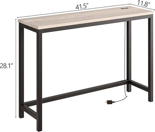 BOFENG Narrow Console Table with Outlet,Thin Sofa Table with Charging Station,41.5 Inch Small Entryway Table,for Hallway,Bedroom,Living Room,Foyer,White Oak