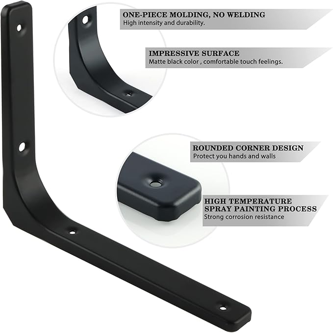 SAYAYO Black Shelf Bracket 20 PCS, 4 x 4 Inch L Shape Wall Brackets Heavy Duty Metal Bracket Hanging Angle Brackets Shelf Support