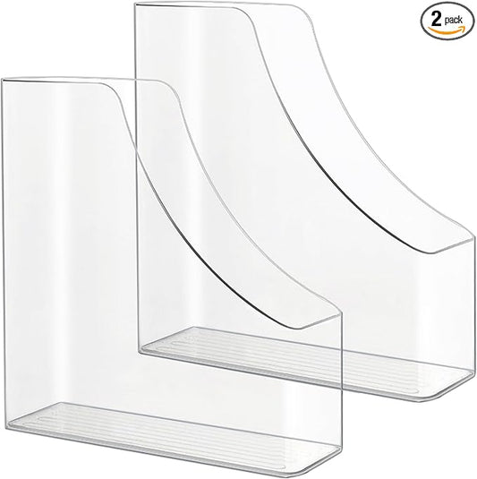2 Pack Vertical File Holder Clear Acrylic Desk Organizer Storage Bins Holding Plastic Document Organizer PET Magazine Holder Basics Vertical Magazine Rack for Home Office School