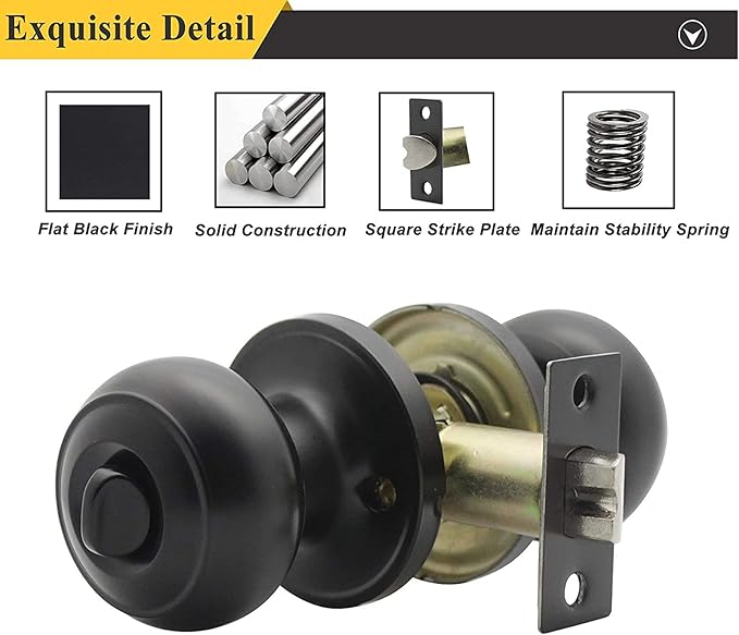 Probrico Bathroom Door Knobs, 10 Pack Interior Door Handles Privacy Function, Keyless Doorknob for Bedroom Bath, Matte Black Finish Door Knob with Solid Latch