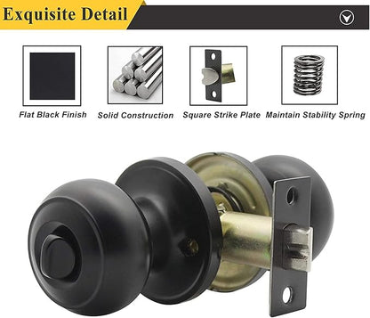 Probrico Bathroom Door Knobs, 10 Pack Interior Door Handles Privacy Function, Keyless Doorknob for Bedroom Bath, Matte Black Finish Door Knob with Solid Latch