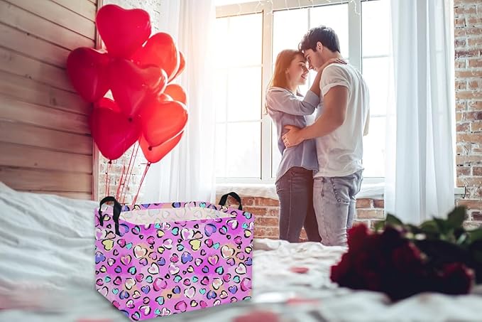 Rectangular Pink Heart Baskets Kids Storage Bins for Boys and Girls Baby Gift Basket Cute Toy Storage Bin Box Organizer Book Shelf Basket Love Room Decor(Cute Heart)