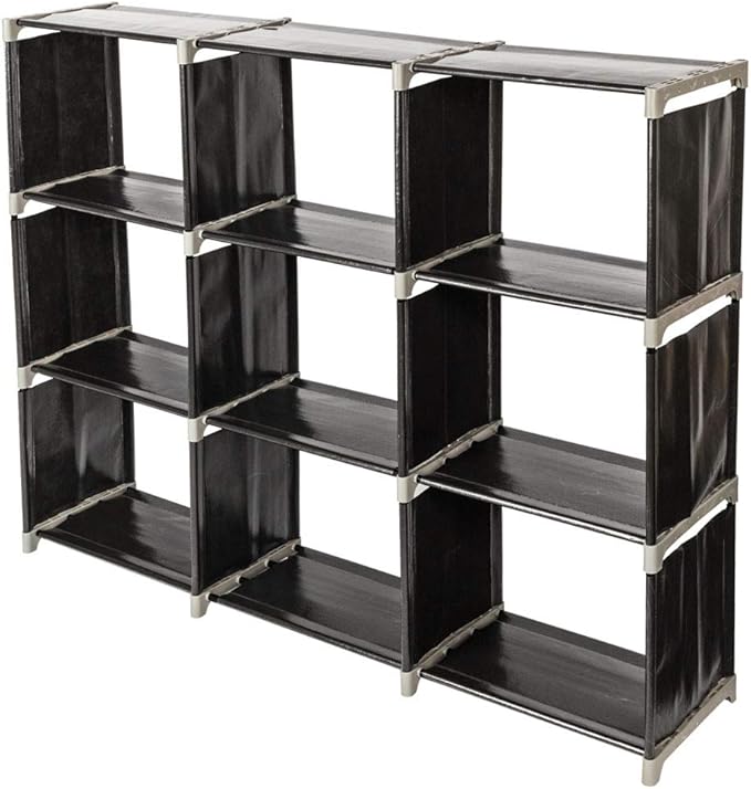 Cube Storage Organizer,9-Cube Closet Storage Shelves, DIY Plastic Closet Cabinet, Modular Bookcase, Storage Shelving for Bedroom, Living Room, Office (Black)