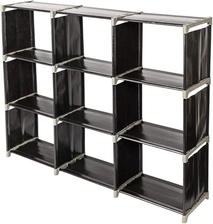 Cube Storage Organizer,9-Cube Closet Storage Shelves, DIY Plastic Closet Cabinet, Modular Bookcase, Storage Shelving for Bedroom, Living Room, Office (Black)