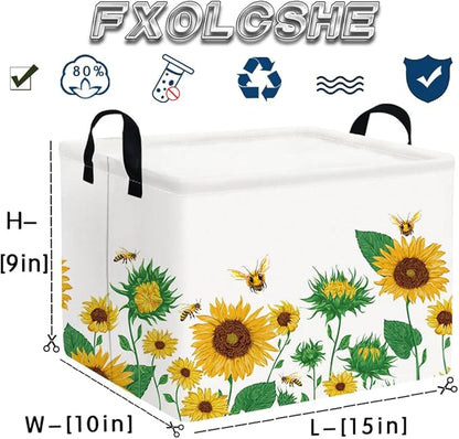 FXOLCSHE Rectangular Sunflower basket,Waterproof Canvas kids Laundry Nursery Hamper,Storage Baskets for Bedroom,Yellow Hamper,Gift Basketsr(Sunflower)