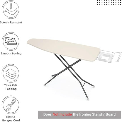 Encasa XO Ironing Board Cover and Pad 54"x18" - 4mm Felt X-Large Iron Board Cover with Padding - Heat Resistant, Stain-Safe Dye, Non Slip Elastic Bungee Cord Tightening Iron Table Cover Natural