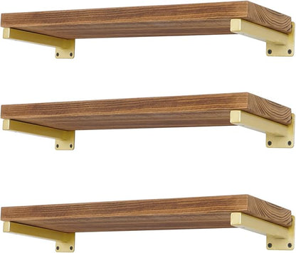 6 Pcs Gold Shelf Bracket 12 Inch Heavy Duty Brackets for Shelf Metal Wall Floating Shelving Brackets Industrial Shelf Brackets for Space Saving