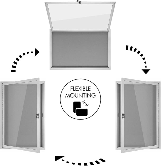 INNOVART Enclosed Bulletin Board 36” x 24”, Lockable Fabric Noticeboard with Aluminum Frame, Wall Display Case with Swing-Open Door Grey Felt, Information Cabinet for School, Office, Commercial, etc