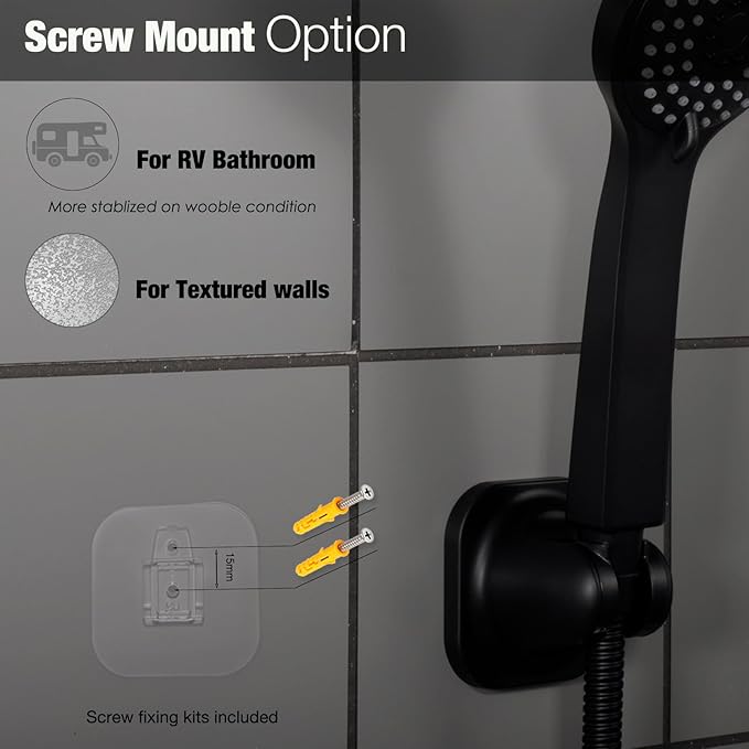 Handheld Shower Head Holder - 5 Positions Adjustable - Concealed Adhesive Mount with Screw Option- Bathroom Wall Mount Shower Hose Holder (Matte Black)