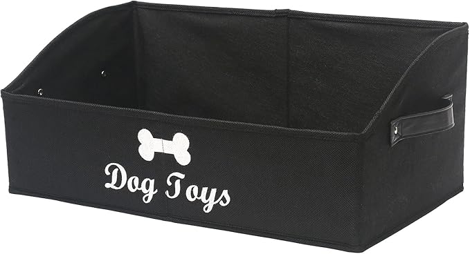 Geyecete Dog Toy Basket Large Dog Toy bin Dog Toy Box Storage Box - Foldable Fabric Trapezoid Organizer Boxes with Handle, Collapsible Basket for Dog Toys (Black-Dog)