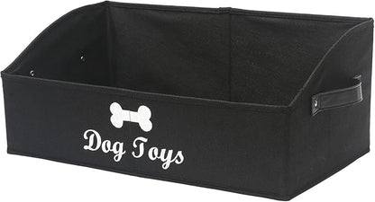 Geyecete Dog Toy Basket Large Dog Toy bin Dog Toy Box Storage Box - Foldable Fabric Trapezoid Organizer Boxes with Handle, Collapsible Basket for Dog Toys (Black-Dog)