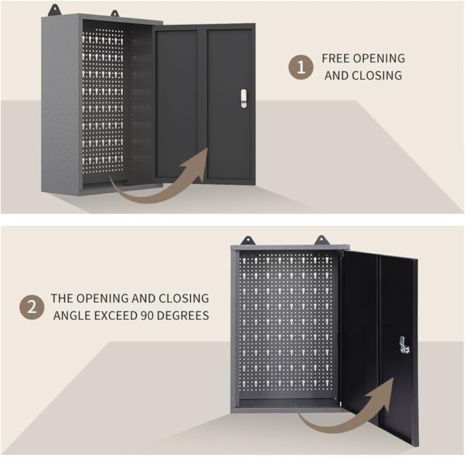 JZD Steel Wall Mounted Storage Cabinet, Metal Hanging Tool Cabinets, for Garage Workshop, Black & Grey