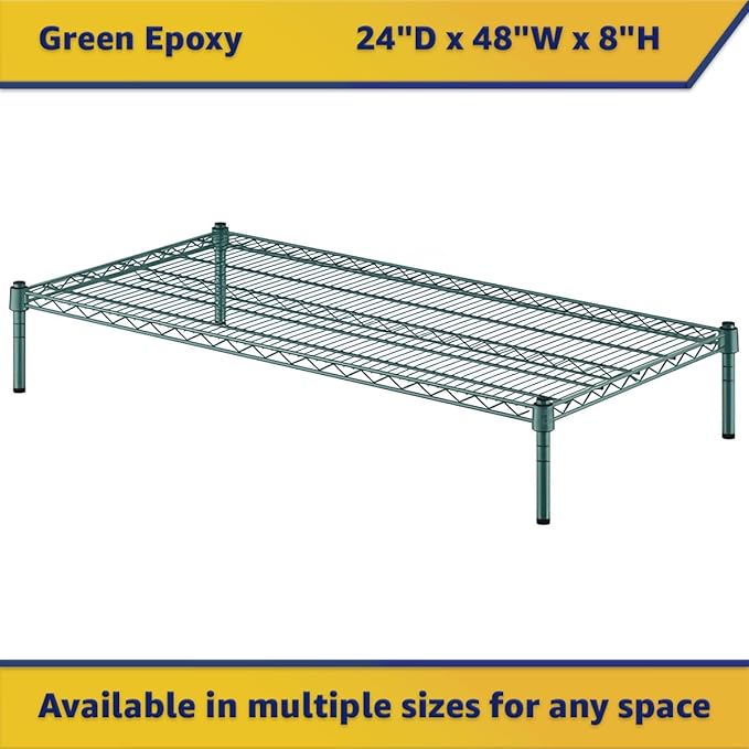 24" x 48" x 8" Green Epoxy Wire Storage Shelf, Dunnage Rack, Commercial 1 Tier Small Shelf