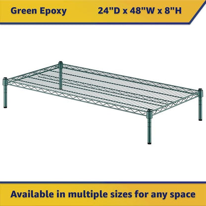 24" x 48" x 8" Green Epoxy Wire Storage Shelf, Dunnage Rack, Commercial 1 Tier Small Shelf