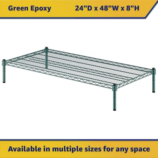 24" x 48" x 8" Green Epoxy Wire Storage Shelf, Dunnage Rack, Commercial 1 Tier Small Shelf