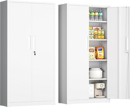 INTERGRAET 63" H Pantry Cabinet, Kitchen Pantry Storage Cabinets with 2 Doors and 4 Shelves,White Metal Storage Cabinet,Cupboard for Home,Kitchen,Living Room/Dining