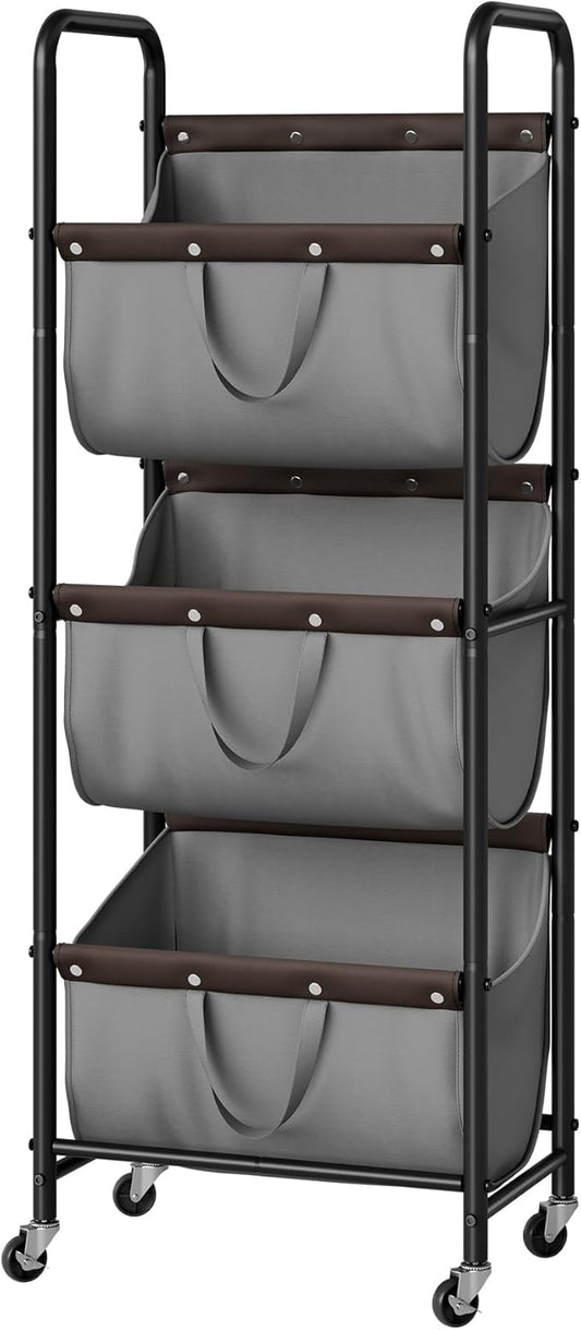 GRANNY SAYS 3 Tier Laundry Sorter, Laundry Hamper with Wheels, Laundry Room Organization and Storage, 3 Section Rolling Laundry Cart for Dorm, Bathroom, Bedroom, Closet, Grey