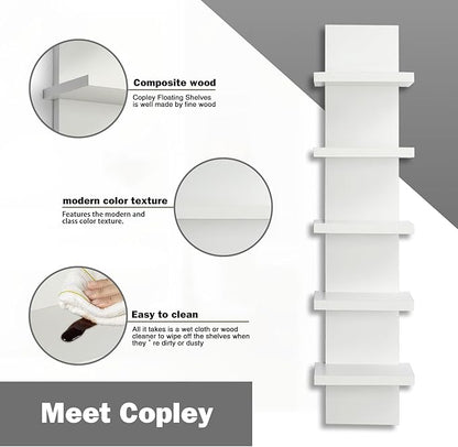 5 Tier Wall Shelves White, Vertical Column Shelf Floating Storage Home Decor Organizer Tall Tower Design Utility Shelving Bedroom Living Room, 30.7, 31
