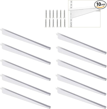 10 Pack 11.5‑Inch Adjustable Wire Shelf Brackets – Heavy‑Duty Double‑Track Closet & Wall Shelving System Supports（White）