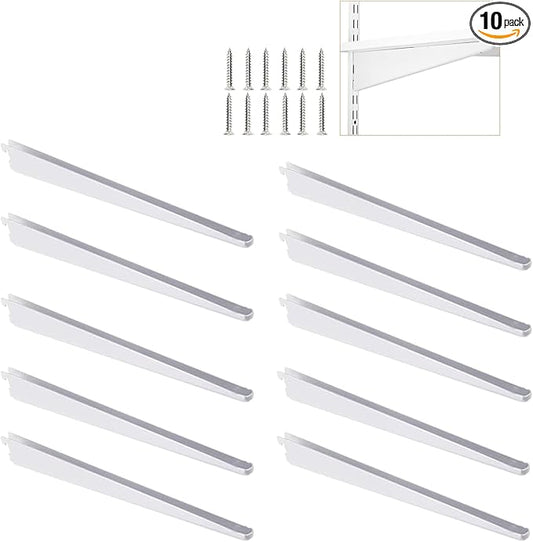 10 Pack 15‑Inch Adjustable Wire Shelf Brackets – Heavy‑Duty Double‑Track Closet & Wall Shelving System Supports（White）