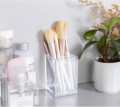 HSYMQ Clear Acrylic Pencil Pen Holder Cup, Clear Makeup Brush Holder, Acrylic Desk Accessories, Stationery Organizer for Office Desk Accessory