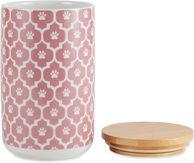 Bone Dry Lattice Collection Pet Bowl & Canister, Treat Canister, 4x6.5", Rose