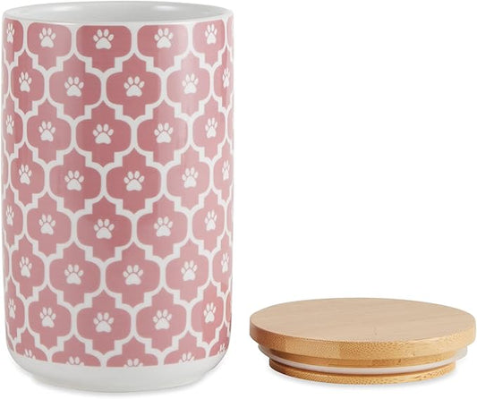 Bone Dry Lattice Collection Pet Bowl & Canister, Treat Canister, 4x6.5", Rose