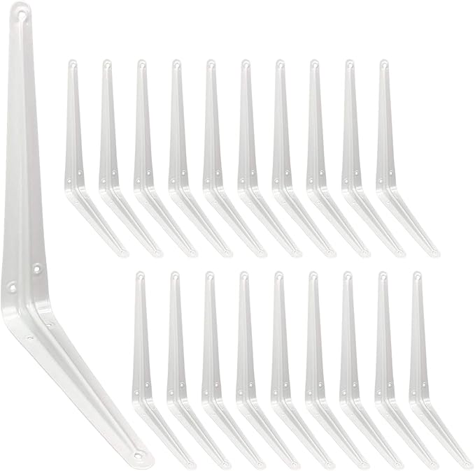 Shelf Brackets 12 Inch, 20 Pack White Metal Heavy Duty L Adjustable Floating Shelves Bracket, 12 x 10 Inch Closet Pipe Decorative Shelf Angle Bracket for Wall Wood with Screws