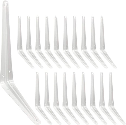 Shelf Brackets 12 Inch, 20 Pack White Metal Heavy Duty L Adjustable Floating Shelves Bracket, 12 x 10 Inch Closet Pipe Decorative Shelf Angle Bracket for Wall Wood with Screws