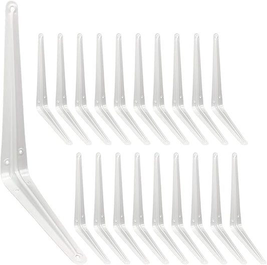 Shelf Brackets 12 Inch, 20 Pack White Metal Heavy Duty L Adjustable Floating Shelves Bracket, 12 x 10 Inch Closet Pipe Decorative Shelf Angle Bracket for Wall Wood with Screws