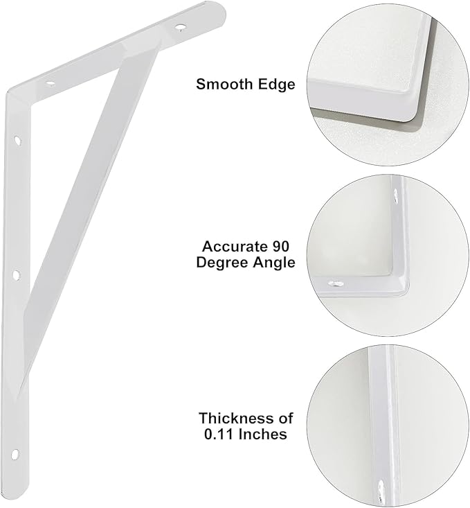 18 inch Heavy Duty Shelf Brackets, Metal Floating Shelf Brackets for Wall, White Industrial Wall Mounted Shelf Supports for Wood Desk, Countertop, Bookshelf