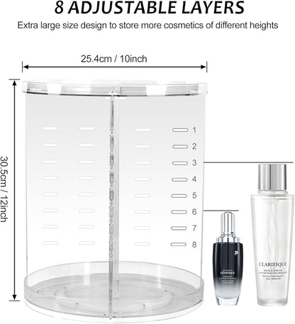 Rotating Makeup Organizer, 360 Spinning Skincare Organizers, 8 Adjustable Layer Cosmetic Storage Case with Brush Holder Perfume Tray for Vanity Bathroom Countertop - Large