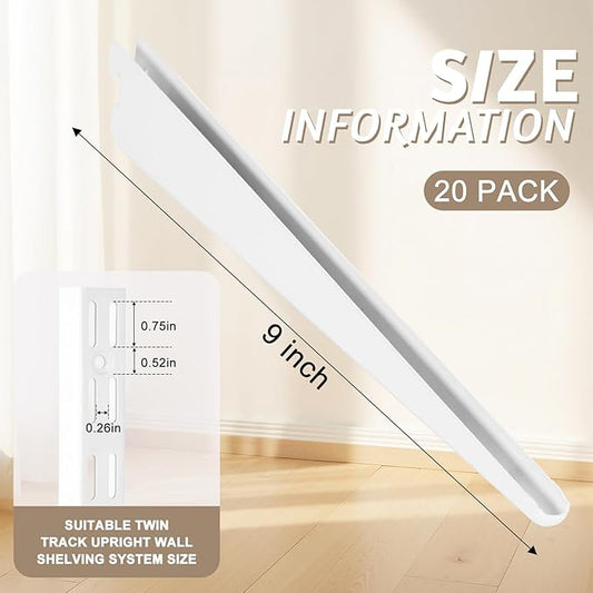 20 Pack Adjustable Wire Shelf Brackets — Heavy-Duty Double-Track Compatible Shelf Supports (White,9 Inch)