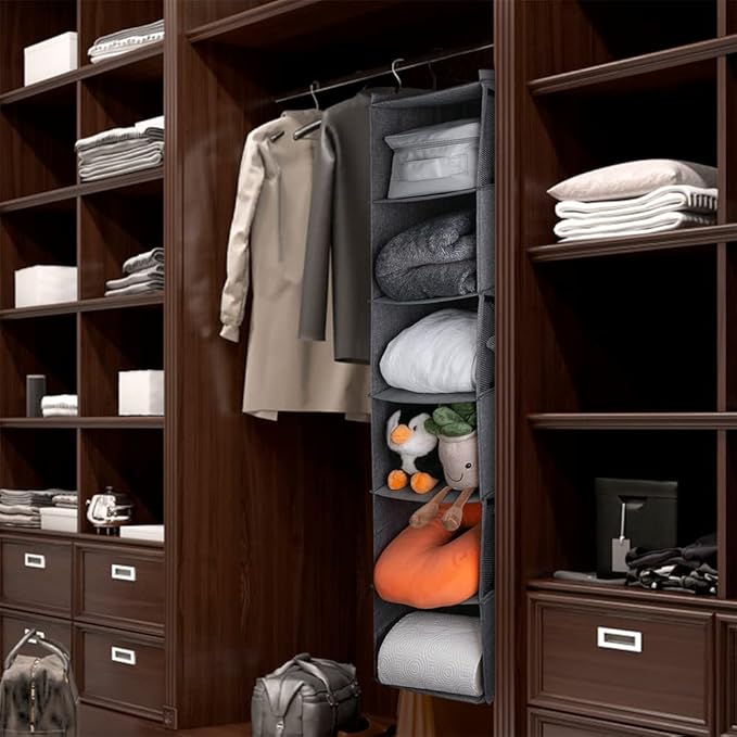 Hanging Closet Organizer, 6-Shelf Closet Organizers and Storage with 3 Removable Drawers, Sturdy Hanging Shelf Organizer for Bedroom, Dark Gray
