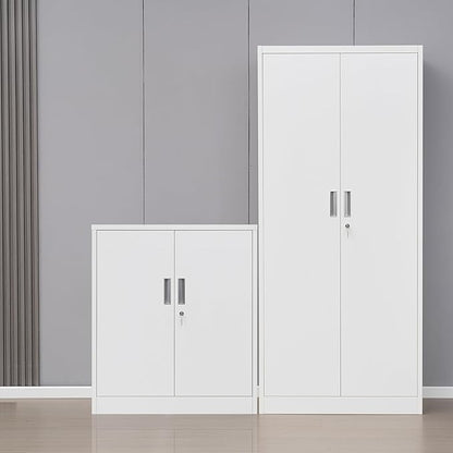 CMY 36" H Metal Storage Cabinet, Locking Storage Cabinet with Doors and Adjustable Shelves for Office, Garage, Home-White