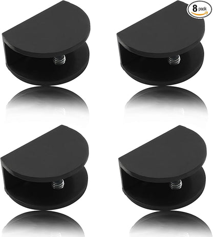Litoexpe 8pcs Adjustable Frameless Shelf Bracket, Aluminum Alloy Shower Clamp Clip for 10-12mm Wood/Glass, Wall Mount Support Holder with Mounting Screws, Matte Black