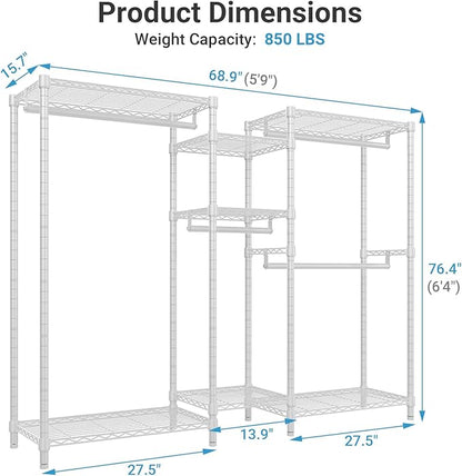 VIPEK Classic V6 Wire Garment Rack 5 Tiers Heavy Duty Clothes Rack for Hanging Clothes, Wardrobe Racks Compact Large Metal Clothing Racks Freestanding Closet Storage Racks, Max Load 850LBS, White
