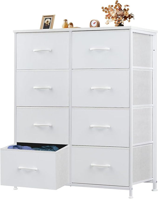 OLIXIS 8 Drawers Storage Organizers Units, Closet Organizers and Storage for Clothes, Fabric Storage Drawer for Living Room, Chest of Dresser in 31.5" D x 11.8" W x 36.4" H, White