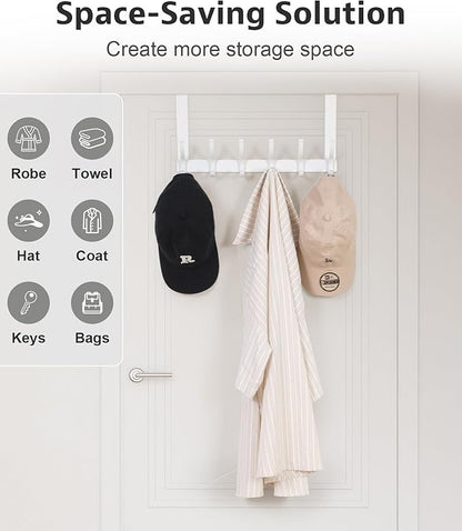 Door Hooks for Hanging, Over The Door Towel Racks for Bathroom, Coat Rack Door Towel Hanger Towel Hooks (2Pack, White, Fit 1-3/4" Doors)