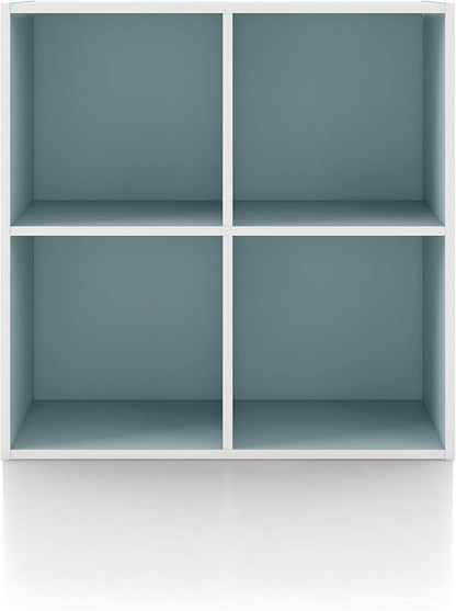 Homes: Inside + Out Apexa 4-Cube Storage Organizer Shelves, Stackable Wood Bookcase Fits Cubby Bins for Organization, Dorm Teen Room Decor & Home Office, Light Blue