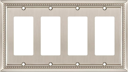 Henne Bery Sunken Pearls Heavy Duty Decorative Wall Plate Switch Plate Outlet Cover (Quad Decorator, Satin Nickel)