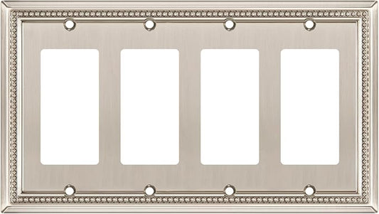 Henne Bery Sunken Pearls Heavy Duty Decorative Wall Plate Switch Plate Outlet Cover (Quad Decorator, Satin Nickel)