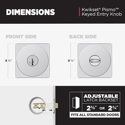 Kwikset Pismo Entry Door Knob with Lock and Key, Secure Keyed Handle Exterior, Front Entrance and Bedroom, Polished Chrome, 10 Pack, Pick Resistant SmartKey Rekey Security